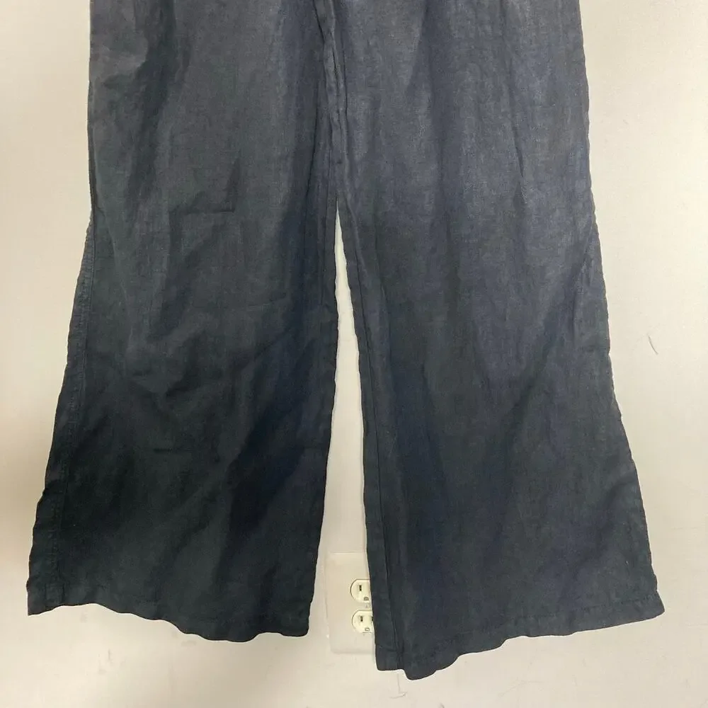 Bella Dahl Summer 100% Linen Roll Over Pants Palazzo Wide Leg Black Womens Sz M - Picture 12 of 16